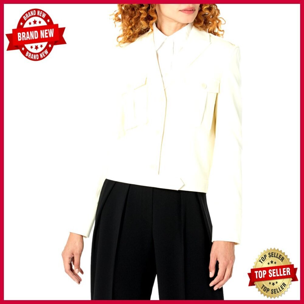 Wool Blend Classic Fit Boxy Military Jacket with Button Closure